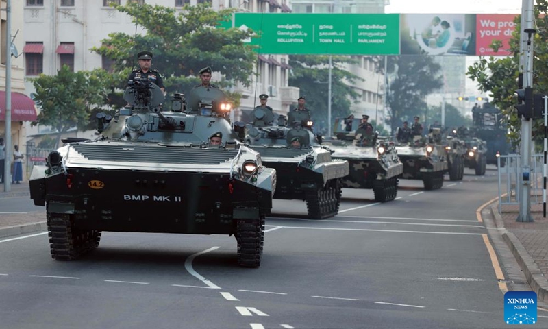 The Independence Day parade rehearsal is held in Colombo, Sri Lanka, Jan. 30, 2024. Sri Lanka will celebrate its 76th Independence Day on Feb. 4.(Photo: Xinhua)