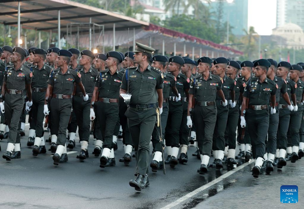 The Independence Day parade rehearsal is held in Colombo, Sri Lanka, Jan. 30, 2024. Sri Lanka will celebrate its 76th Independence Day on Feb. 4.(Photo: Xinhua)