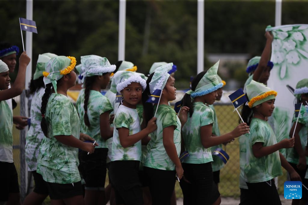 Children take part in a parade celebrating Nauru's 56th anniversary of independence in Nauru, Jan. 31, 2024. Nauru held a ceremony to celebrate its 56th anniversary of independence on Wednesday.(Photo: Xinhua)