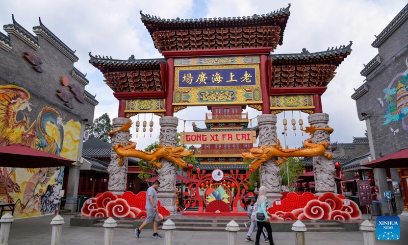 This photo taken on Feb. 4, 2024 shows the Old Shanghai Sedayu City decorated with the Year of the Dragon decorations in Jakarta, Indonesia. As the Chinese Lunar New Year, or the Spring Festival, approaches, the festive atmosphere gradually permeates the air of the Chinatown and many business districts in Jakarta.(Photo: Xinhua)