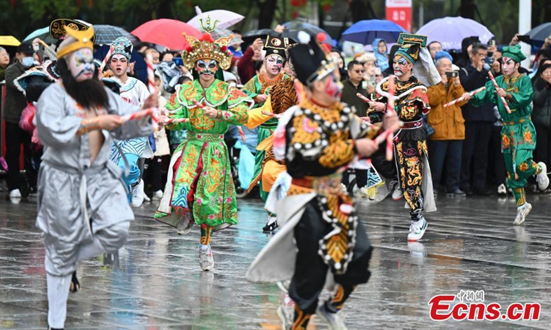 Dancers perform the Chaoshan Yingge dance, or dance to the hero's song, during a Chinese New Year celebration event in Guangzhou, south China's Guangdong Province, Feb. 8, 2024. Photo: China News Service