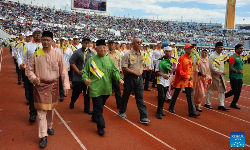 People attend the 40th National Day Celebration at the National Stadium in the capital city of Bandar Seri Begawan, Brunei, Feb. 24, 2024. Brunei Darussalam on Saturday held a celebration to commemorate the 40th anniversary of independence. (Photo by Jeffery Wong/Xinhua)