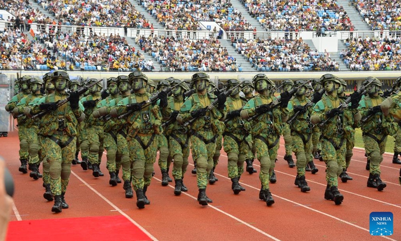 Soldiers attend the 40th National Day Celebration at the National Stadium in the capital city of Bandar Seri Begawan, Brunei, Feb. 24, 2024. Brunei Darussalam on Saturday held a celebration to commemorate the 40th anniversary of independence. (Photo by Jeffery Wong/Xinhua)