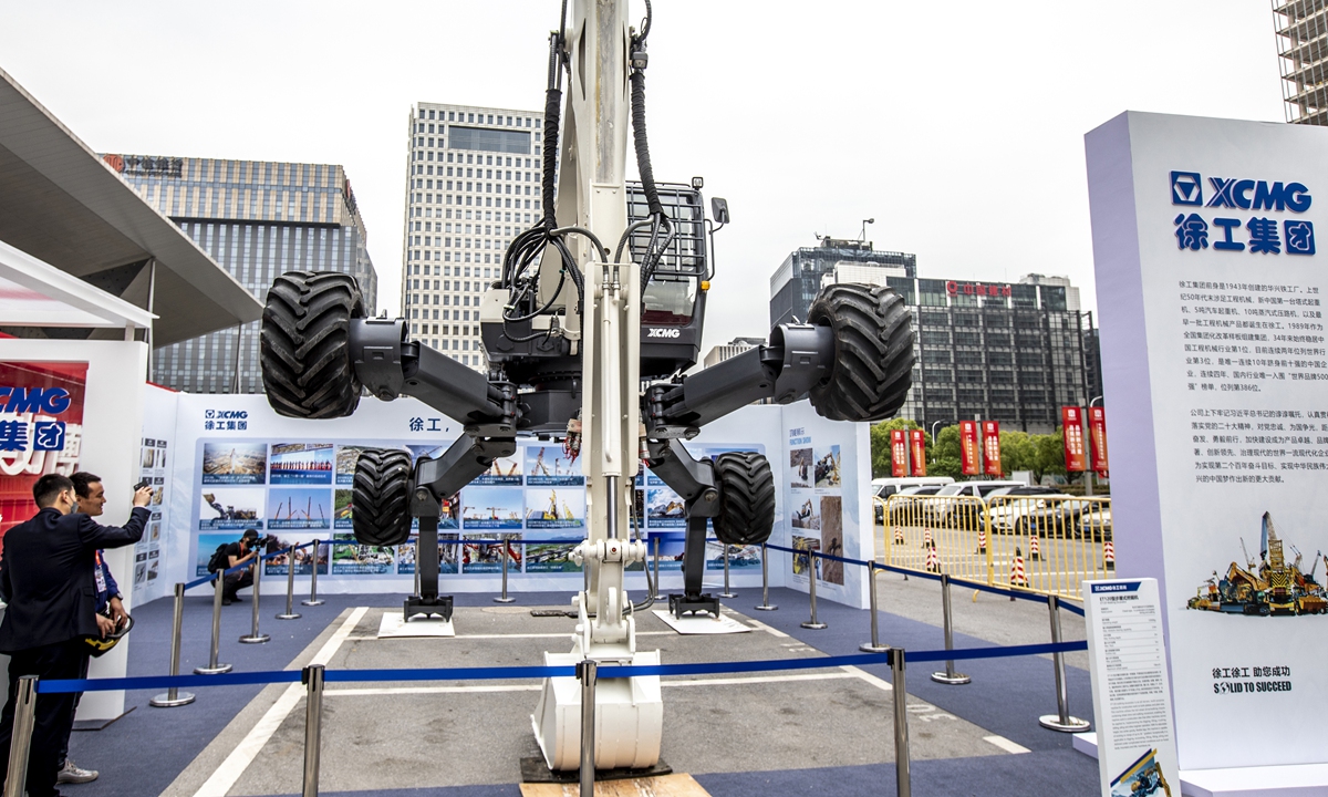 Xuzhou Construction Machinery Group's products are showcased in Shanghai, on May 11, 2023. Photo: IC