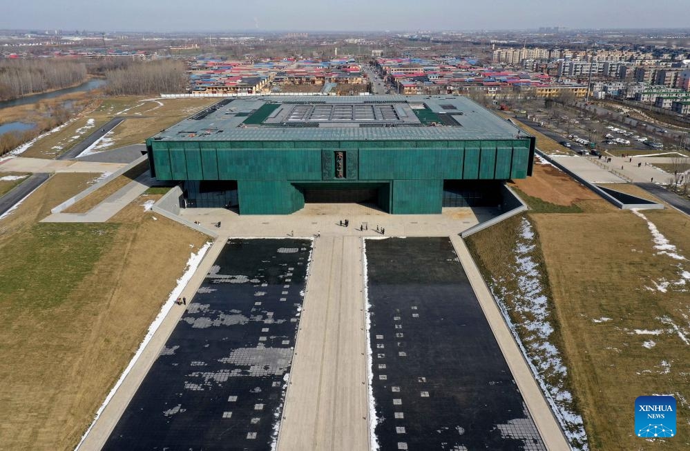 An aerial drone photo shows the new building of Yinxu Museum in Anyang, central China's Henan Province, Feb. 23, 2024. A new building of the Yinxu Museum in Anyang officially opened to the public on Monday.(Photo: Xinhua)