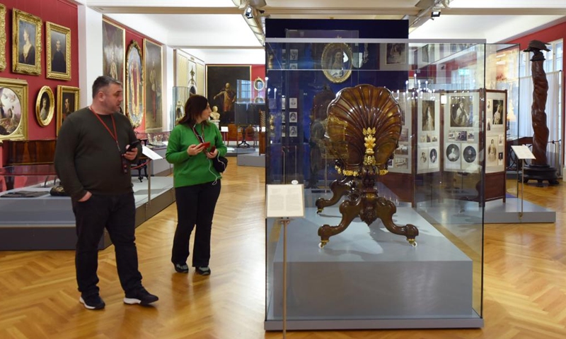 People visit the Vienna Furniture Museum in Vienna, Austria, March 1, 2024. With 165,000 exhibits, the Vienna Furniture Museum is one of the world's largest furniture museums today, presenting the culture of furniture from over three centuries. (Photo: Xinhua)