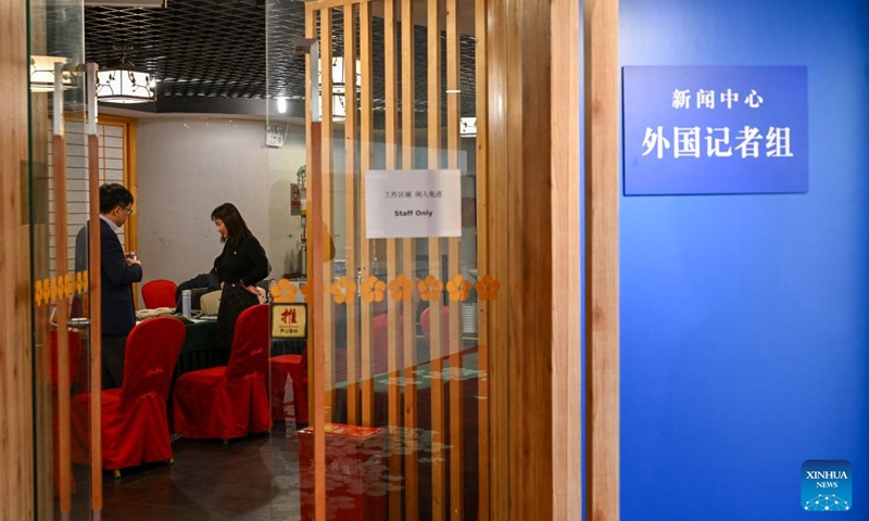 This photo taken on Feb. 27, 2024 shows a view of the press center for China's upcoming annual legislative and political consultative sessions in Beijing, capital of China. The press center opened Tuesday at the Media Center Hotel in Beijing. The second session of the 14th National People's Congress (NPC) and the second session of the 14th National Committee of the Chinese People's Political Consultative Conference (CPPCC) will open on March 5 and 4, respectively. Photo: Xinhua