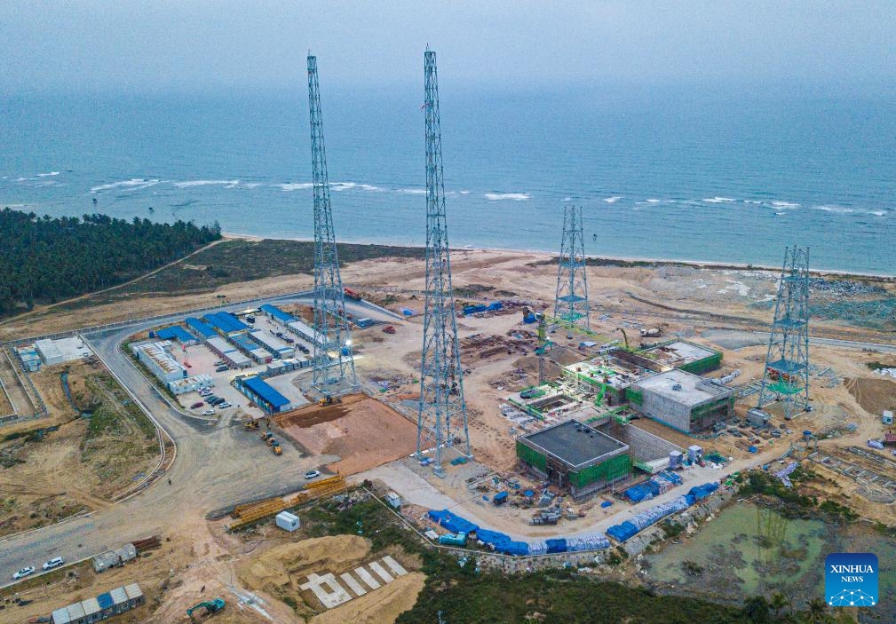 An aerial drone photo taken on March 6, 2024 shows the No. 2 launch pad of Hainan commercial spacecraft launch site under construction in Wenchang, south China's Hainan Province. Construction of the Hainan commercial spacecraft launch site is still underway. While the No. 1 launch pad was completed and in a debug phase, the No. 2 launch pad is still at the construction phase, with the capping of the diversion trough's main body finished.(Photo: Xinhua)