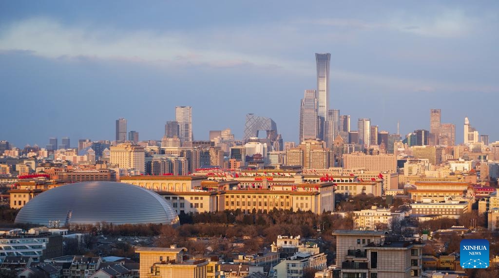 This photo taken on March 11, 2024 shows the Great Hall of the People nestled within architectural clusters in Beijing, capital of China.(Photo: Xinhua)