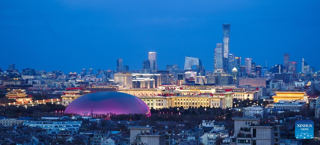 This photo taken on March 11, 2024 shows the Great Hall of the People nestled within architectural clusters in Beijing, capital of China.(Photo: Xinhua)