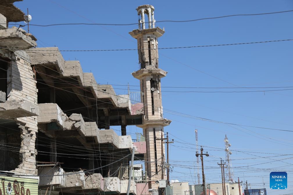 This photo taken on March 12, 2024 shows a destroyed building in Fallujah, Iraq. Twenty years after the U.S. military offensive in the Iraqi city of Fallujah, locals are still suffering from the lasting impacts of the use of internationally banned weapons by U.S. forces.(Photo: Xinhua)