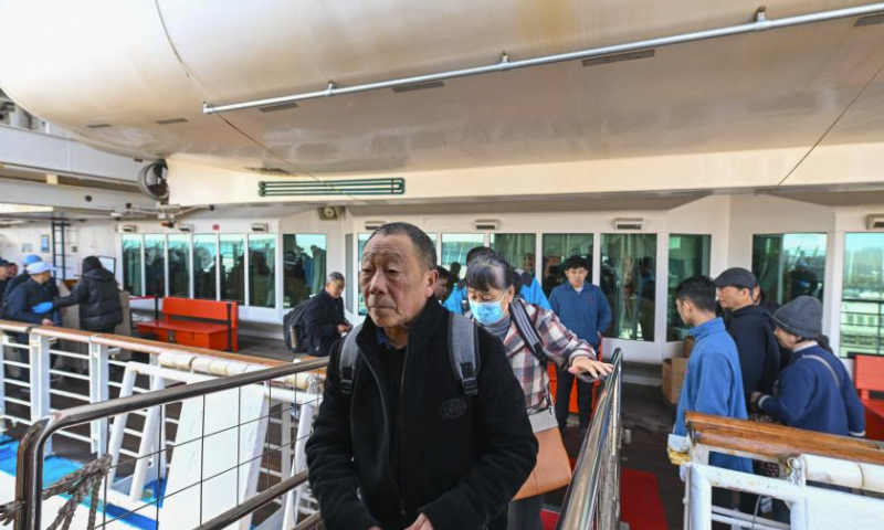 Passengers get off a ship at Tianjin International Cruise Home Port in north China's Tianjin Municipality, March 23, 2024. As the largest cruise home port in north China, Tianjin International Cruise Home Port has handled more than 200,000 inbound and outbound passengers since its full resumption of international cruise ship transport on Sept. 27, 2023.

The port is expected to welcome over 120 international cruise ships in 2024. (Xinhua/Sun Fanyue)