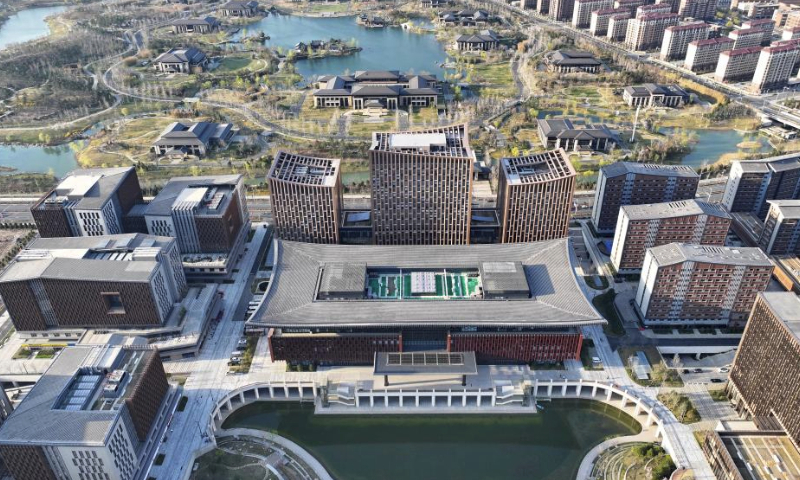 An aerial drone photo taken on March 30, 2024 shows the business service center in Xiong'an New Area, north China's Hebei Province. In April 2017, China announced a plan to establish the Xiong'an New Area, which spans the Rongcheng, Anxin and Xiongxian counties, as well as some adjacent areas in north China's Hebei Province.

The new area aims to relieve Beijing of non-essential functions related to its status as the nation's capital, while also advancing the coordinated development of the Beijing-Tianjin-Hebei region.

The country has also vowed to build Xiong'an, dubbed the city of the future, into an innovative, green, smart and world-class city with blue skies, fresh air and clean water, in line with the country's high-quality development path. (Xinhua/Mu Yu)