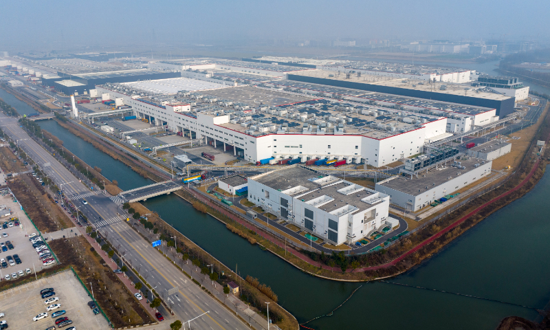 Photo taken on December 31, 2023 shows the Tesla Shanghai Gigafactory. More than half of the over 1.8 million electric vehicles Tesla globally delivered in 2023 came from the Shanghai plant. Photo: VCG