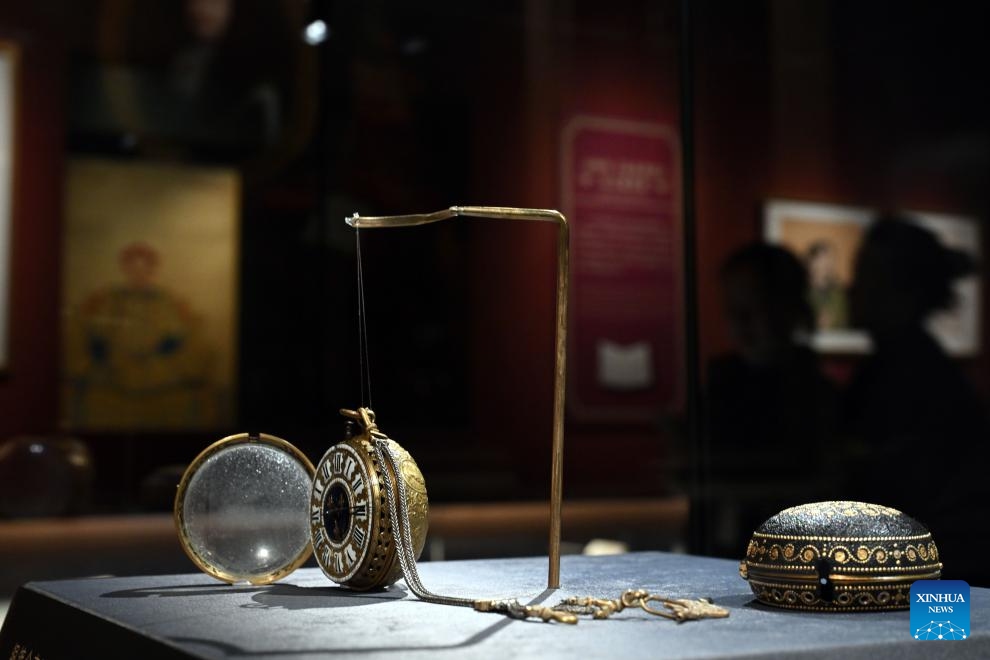 A pocket watch is displayed during an exhibition at the Palace Museum in Beijing, capital of China, April 1, 2024. The exhibition The Forbidden City and the Palace of Versailles: Exchanges Between China and France in the 17th and 18th Centuries opened at the Palace Museum in Beijing on Monday, showcasing about 200 cultural relics.(Photo: Xinhua)