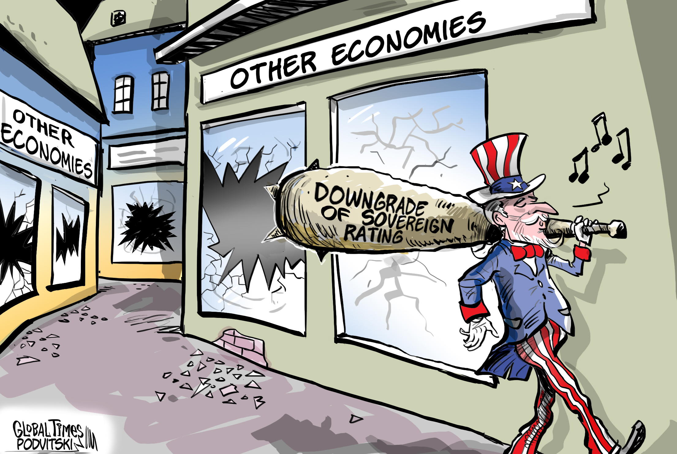 The US is weaponizing the credit rating system. Cartoon:Vitaly Podvitski
