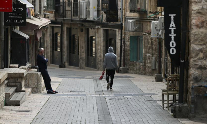 This photo shows a street in Jerusalem on April 14, 2024. (Photo by Jamal Awad/Xinhua)