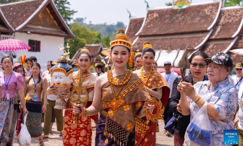 People participate in the celebration of the Songkran Festival in Luang Prabang, Laos, April 16, 2024.(Photo: Xinhua)