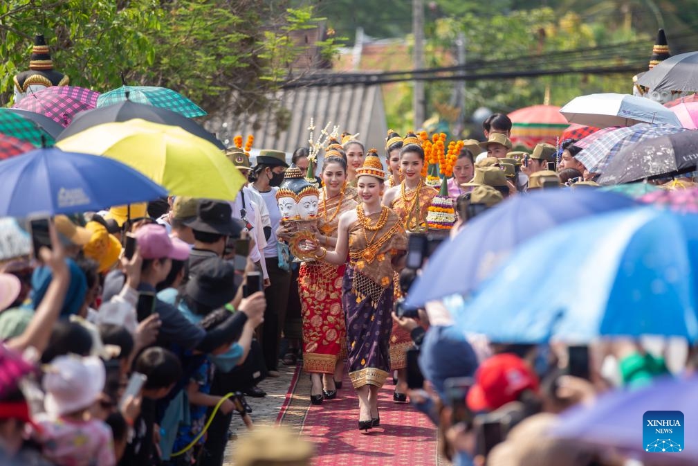 People participate in the celebration of the Songkran Festival in Luang Prabang, Laos, April 16, 2024.(Photo: Xinhua)