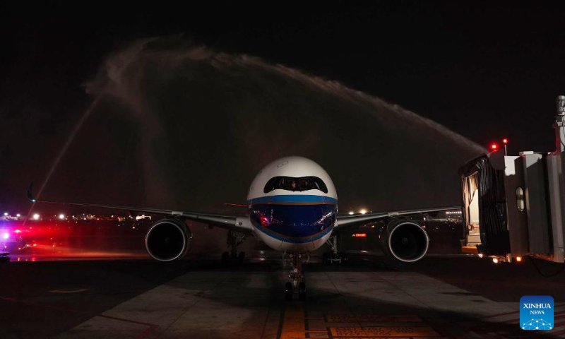 A China Southern Airlines Airbus A350 aircraft serving the direct air route linking south China's Shenzhen with Mexico City lands at the Benito Juarez International Airport in Mexico City, Mexico, on May 11, 2024. Photo: Xinhua