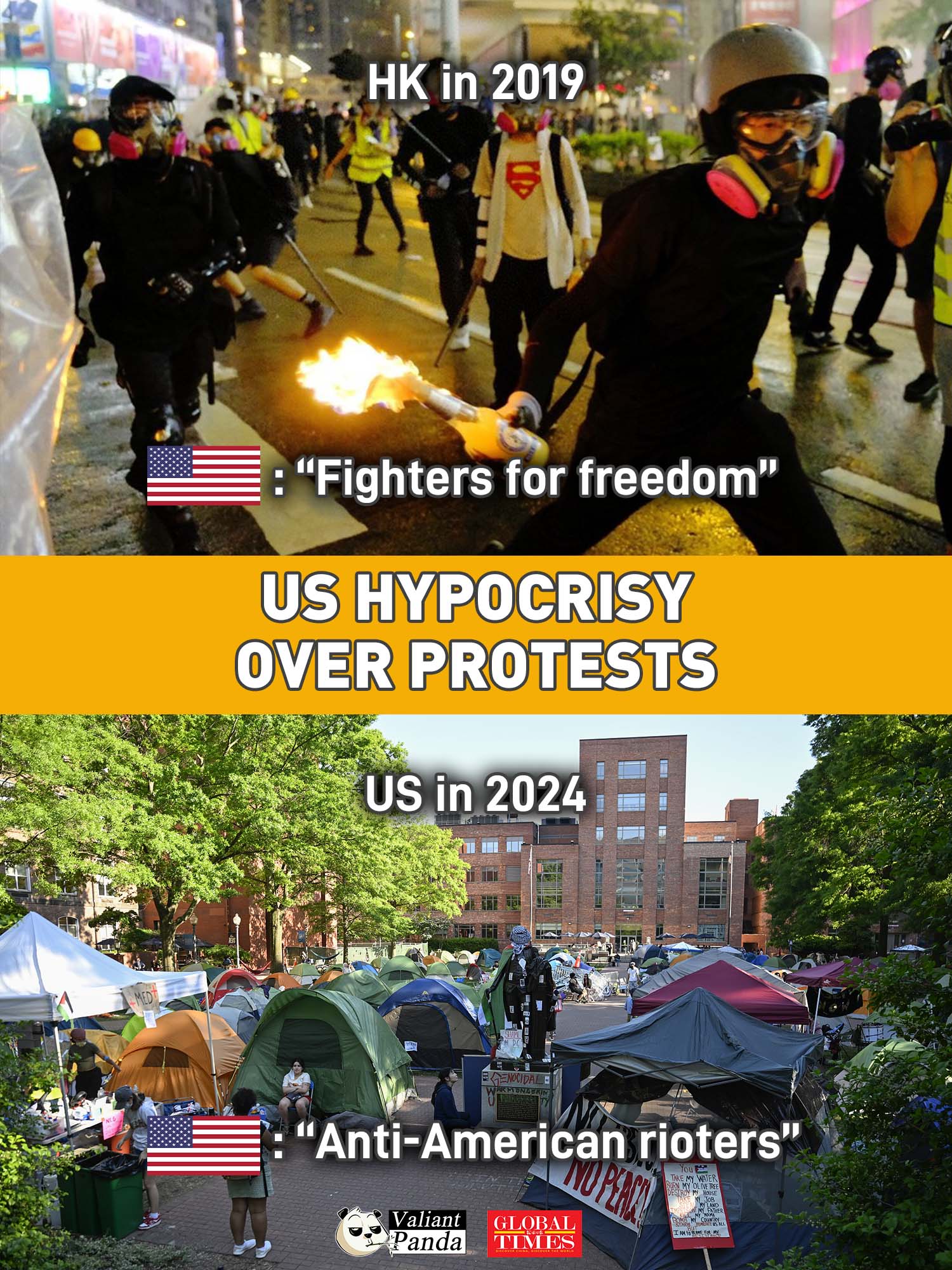 US hypocrisy over protests. Graphic:GT