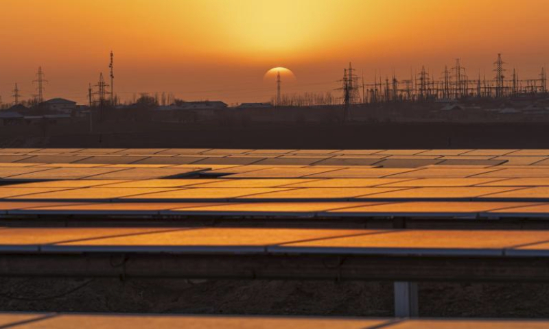 This photo taken on April 29, 2024 shows the solar PV plant built by China's Dongfang Electric Corporation in Samarkand, Uzbekistan. (Dongfang Electric Corporation/Handout via Xinhua)

