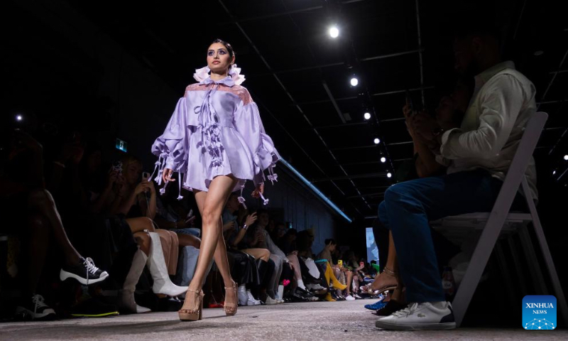 A model presents a creation at the 2024 Fashion Art Toronto's fashion week in Toronto, Canada, May 2, 2024. The fashion week kicked off here on Thursday and will last untill May 5. (Photo by Zou Zheng/Xinhua)