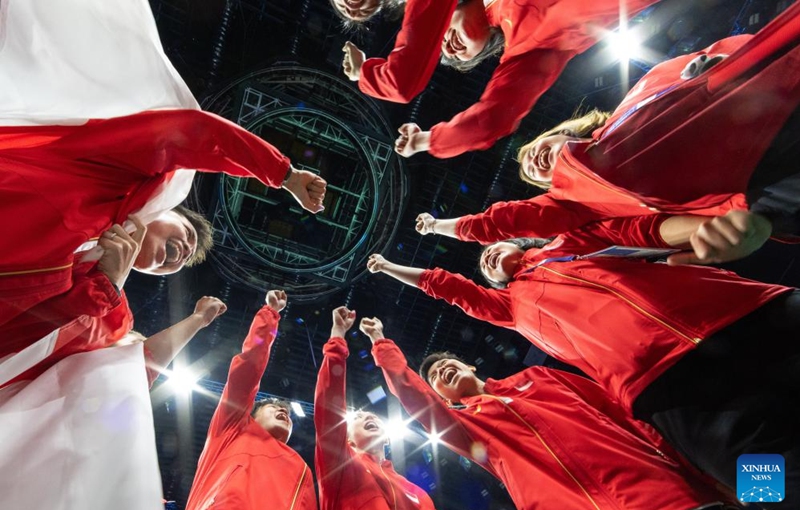 Players of Indonesia cheer before the final of BWF Uber Cup Finals in Chengdu, southwest China's Sichuan Province, May 5, 2024. Photo: Xinhua