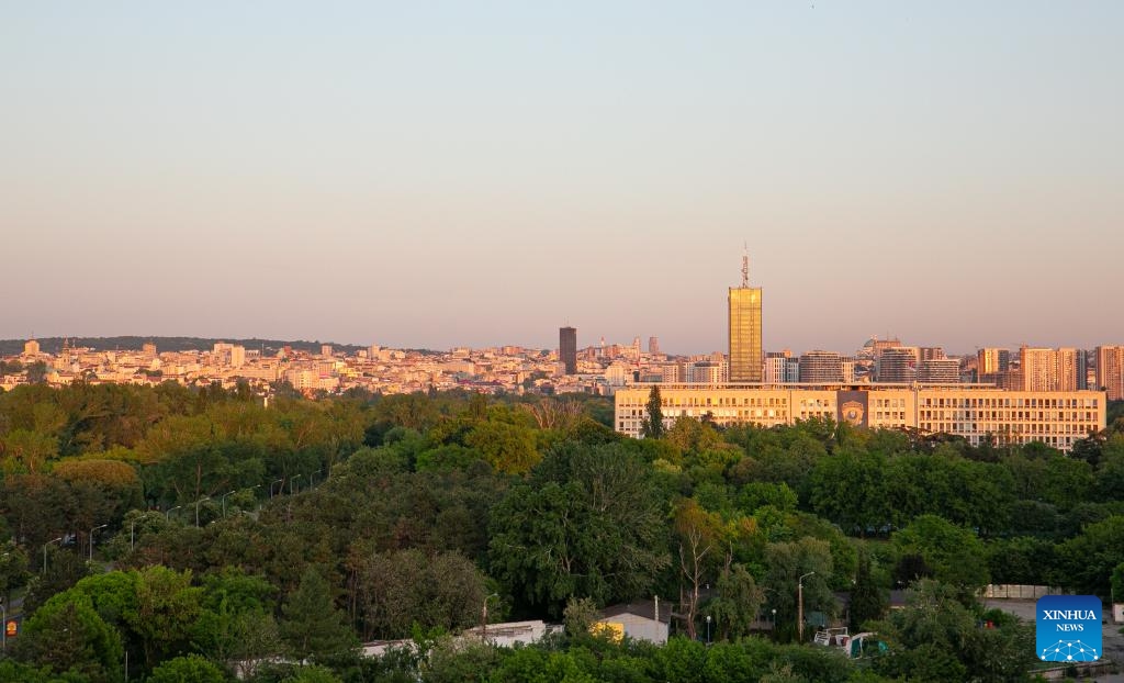 This photo taken on April 29, 2024 shows a view at sunset, seen from China Cultural Center in Belgrade, Serbia.(Photo: Xinhua)