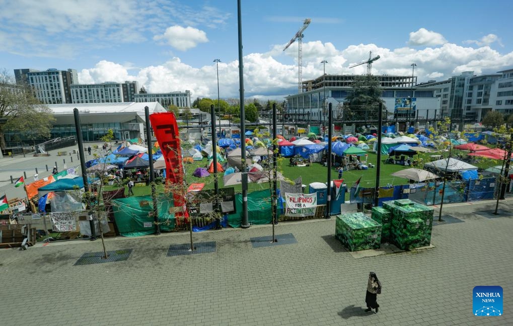 Pro-Palestinian protesters are seen in an encampment on the Vancouver campus of the University of British Columbia in Vancouver, British Columbia, Canada, on May 6, 2024.(Photo: Xinhua)