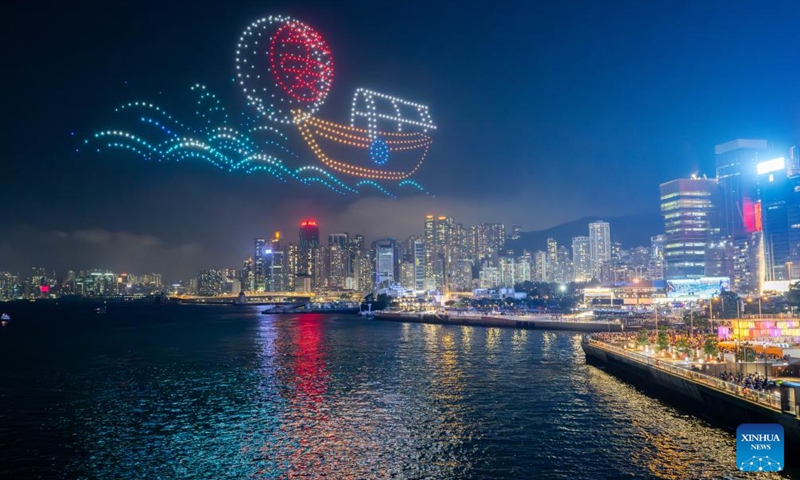 A drone light show featuring traditional Chinese culture is staged in Hong Kong, south China, May 11, 2024. Photo: Xinhua