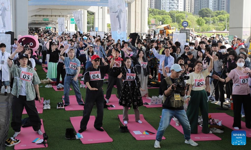 Competitors participate in a space-out competition at Banpo Han River Park in Seoul, South Korea, May 12, 2024. A total of 80 teams participated in a space-out competition held at Banpo Han River Park in Seoul on Sunday. The winner was selected based on the participants' heart rate and the vote of the audience. Photo: Xinhua