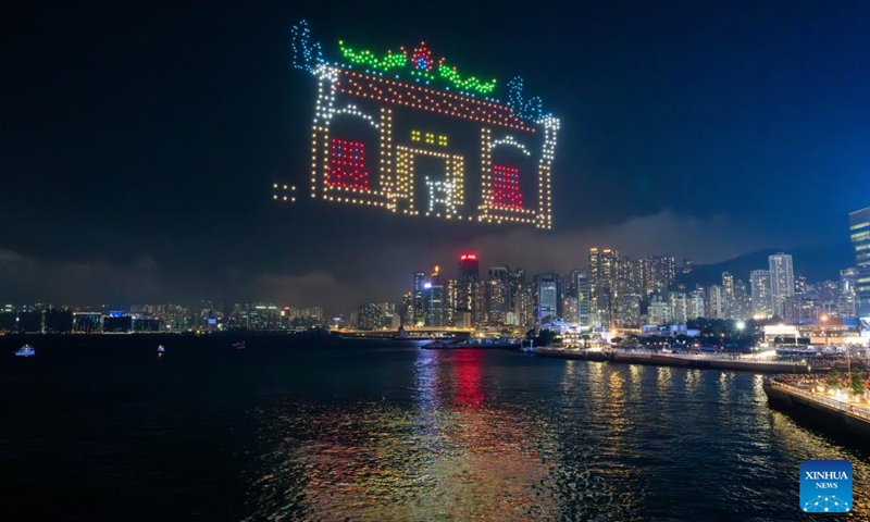 A drone light show featuring traditional Chinese culture is staged in Hong Kong, south China, May 11, 2024. Photo: Xinhua