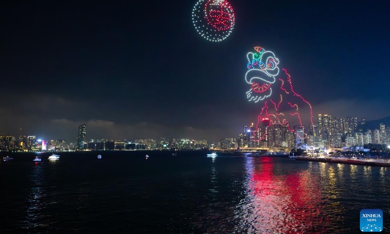 A drone light show featuring traditional Chinese culture is staged in Hong Kong, south China, May 11, 2024. Photo: Xinhua