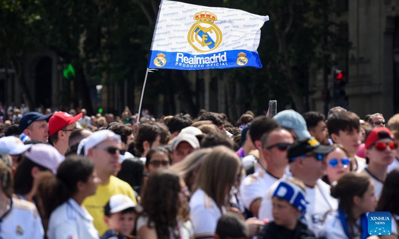 Fans celebrate during a ceremony of Real Madrid's celebration after winning the champion of the 2023-2024 Spanish La Liga in Madrid, Spain, May 12, 2024. Photo: Xinhua