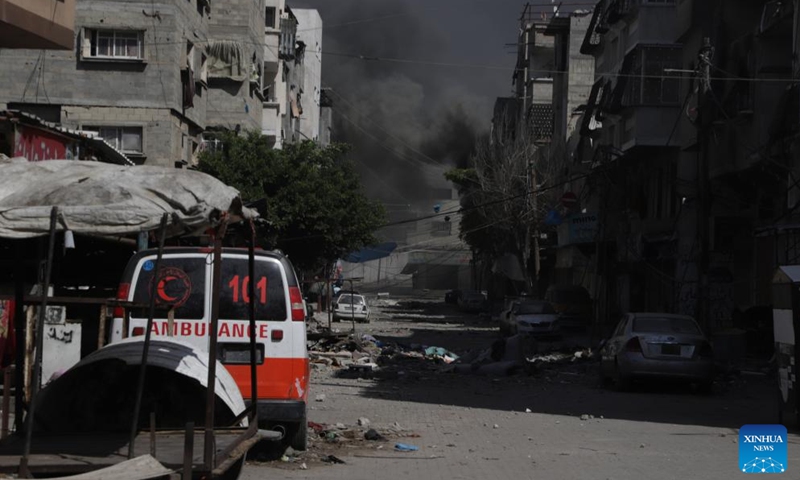 Smoke rises following Israeli strikes in Jabaliya refugee camp, northern Gaza Strip, on May 13, 2024.(Photo: Xinhua)