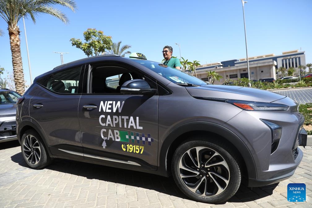 Photo taken on May 15, 2024 shows an electric taxi during a pilot program ceremony in New Administrative Capital, Egypt. Egypt kicked off the pilot program on Wednesday for operating the country's first fleet of electric taxis in its newly-built New Administrative Capital (NAC), aiming to provide eco-friendly and smart transportation options.(Photo: Xinhua)