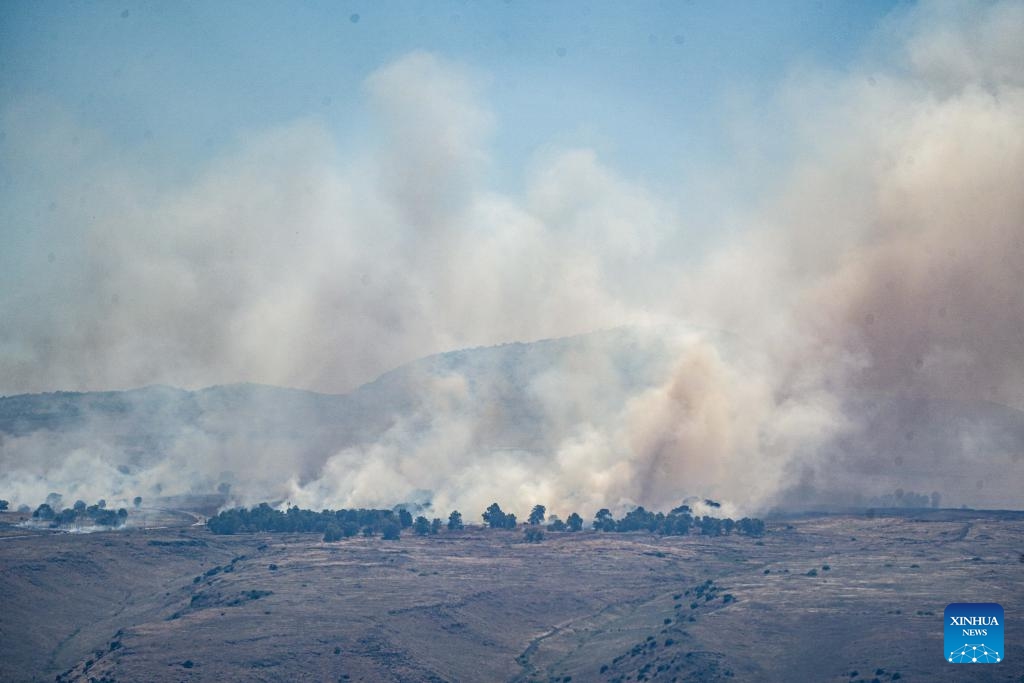 Smoke rises after a rocket attack from southern Lebanon in the Israeli-occupied Golan Heights, on May 16, 2024. Dozens of rockets were fired by Lebanese armed group Hezbollah at northern Israel on Thursday in retaliation for overnight Israeli airstrikes in eastern Lebanon, Israeli and Lebanese sources said.(Photo: Xinhua)