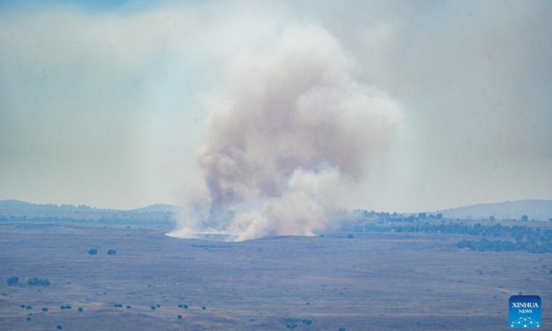Smoke rises after a rocket attack from southern Lebanon in the Israeli-occupied Golan Heights, on May 16, 2024. Dozens of rockets were fired by Lebanese armed group Hezbollah at northern Israel on Thursday in retaliation for overnight Israeli airstrikes in eastern Lebanon, Israeli and Lebanese sources said.(Photo: Xinhua)
