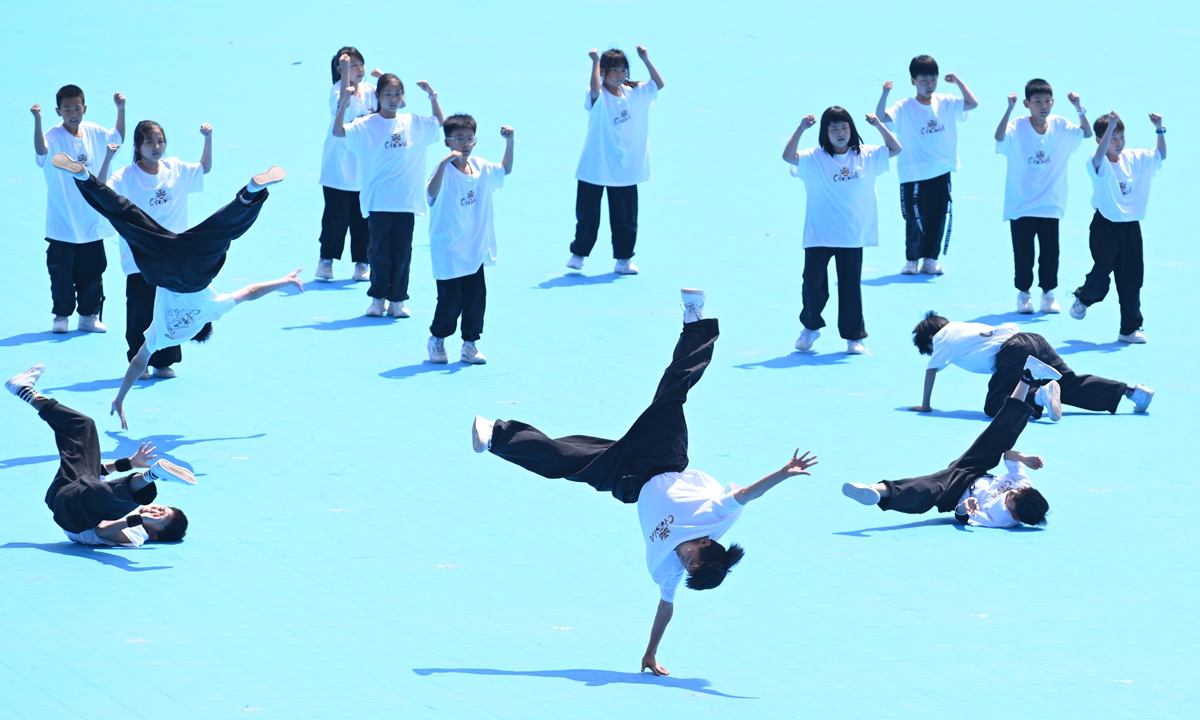 Children perform at the opening ceremony of China's inaugural National Fitness Competition on May 20, 2024 in Shenyang, Northeast China's Liaoning Province. The competition will cover all regions of China, with events taking place not only in the Northeast division, which hosted the opening ceremony, but also in six other divisions: North, East, Central, South, Southwest and Northwest China. Photo: VCG