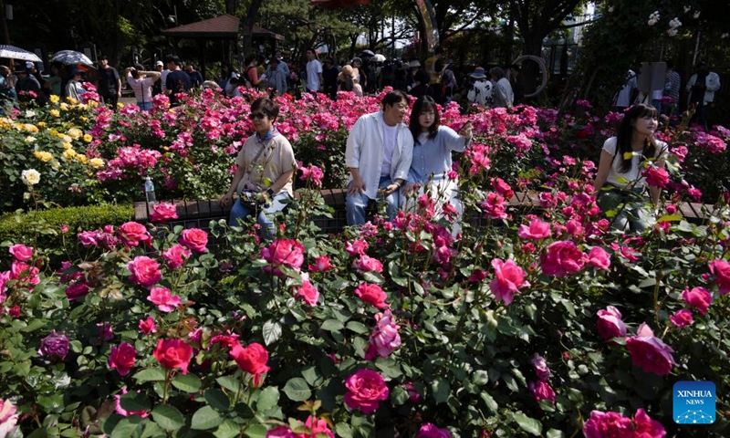 People enjoy flowers at the Seoul Rose Festival in Seoul, South Korea, May 19, 2024. The festival is running from May 18 to 25. Photo: Xinhua