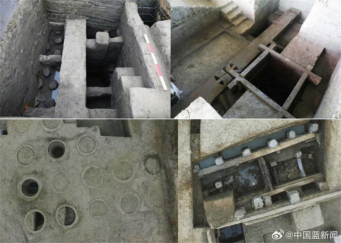 Photos show the foundation of the tower at the Dongta Temple site in Jiaxing, Zhejiang province Photo: Sina Weibo