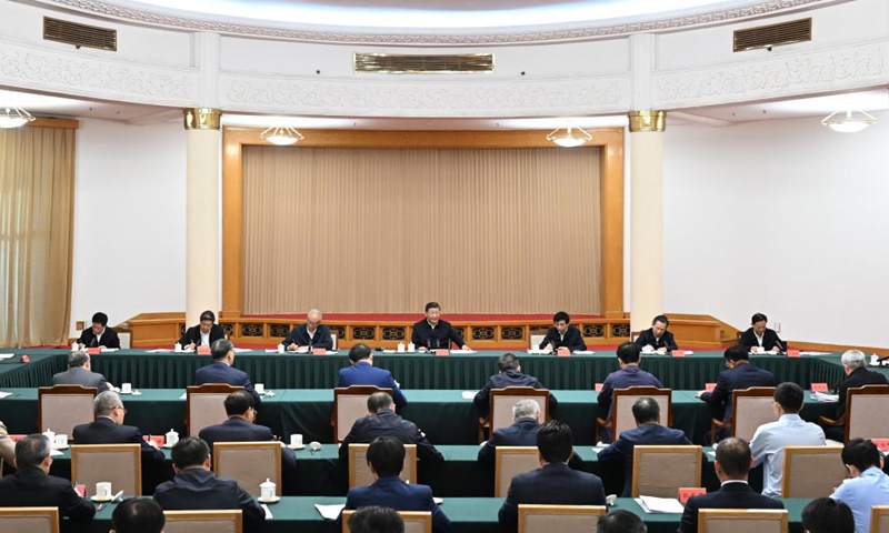 Chinese President Xi Jinping, also general secretary of the Communist Party of China Central Committee and chairman of the Central Military Commission, chairs a symposium attended by representatives from businesses and academia and delivers an important speech in Jinan, east China's Shandong Province, May 23, 2024.(Photo: Xinhua)