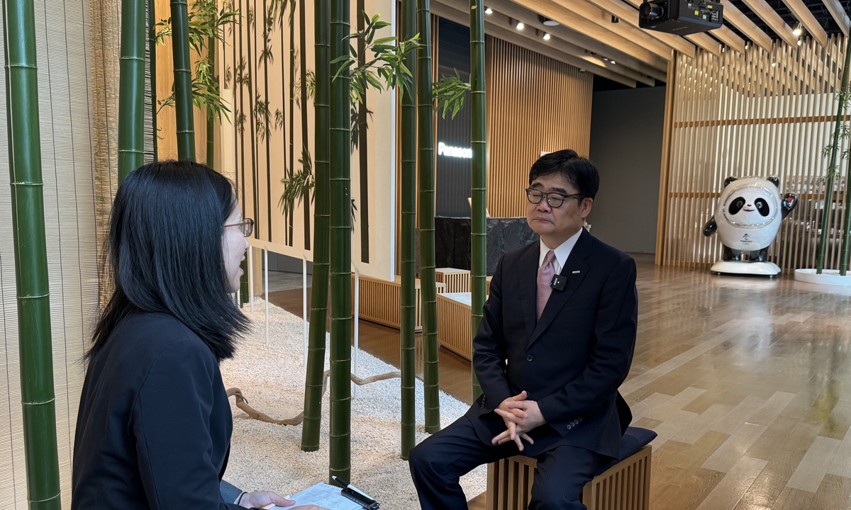GT reporter Xing Xiaojing interviews Tetsuro Homma, Executive Vice President of Panasonic Holdings Corporation and Group Chief Executive for China & Northeast Asia in Beijing on April 25, 2024. Photo: Tu Lei/GT