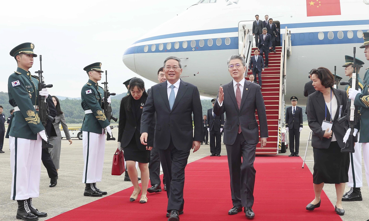 Chinese Premier Li Qiang arrives in Seoul, South Korea on May 26, 2024 to attend the ninth Trilateral Summit Meeting among China, Japan and South Korea.Photo: Xinhua News Agency