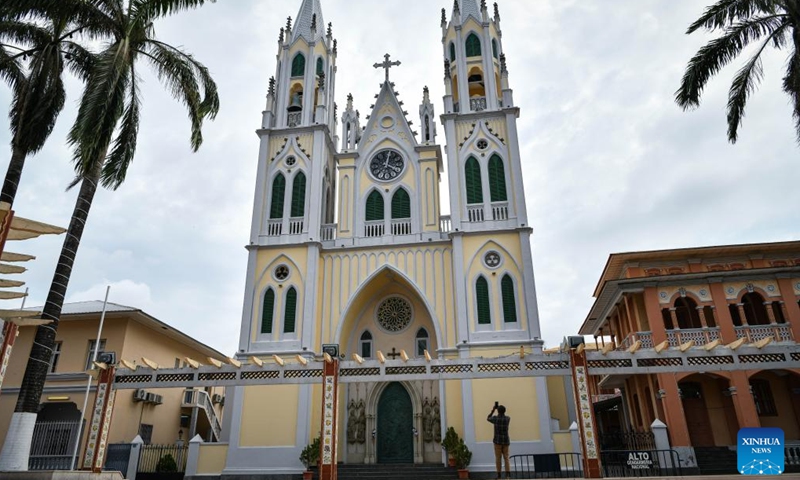 This photo taken on May 20, 2024 shows St. Elizabeth's Cathedral in Malabo, Equatorial Guinea. Malabo is situated in the northern part of Bioko Island. The city serves as the political, commercial, financial, and cultural hub of Equatorial Guinea. It is also a major aviation hub and an important seaport of the country. (Photo: Xinhua)