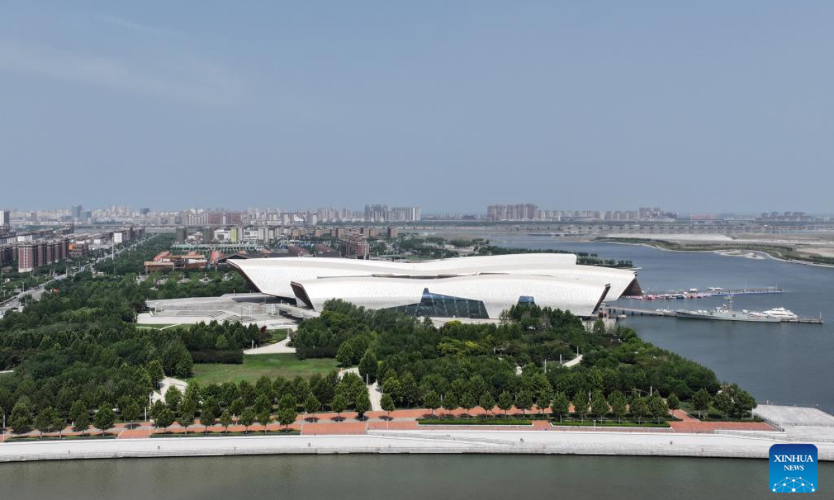 An aerial drone photo shows the National Maritime Museum of China in Tianjin, north China, June 28, 2024. The National Maritime Museum of China is located in Tianjin Binhai New Area, covering an area of 15 hectares. As the summer vacation approaches, the number of visitors to the museum has increased. (Photo: Xinhua)