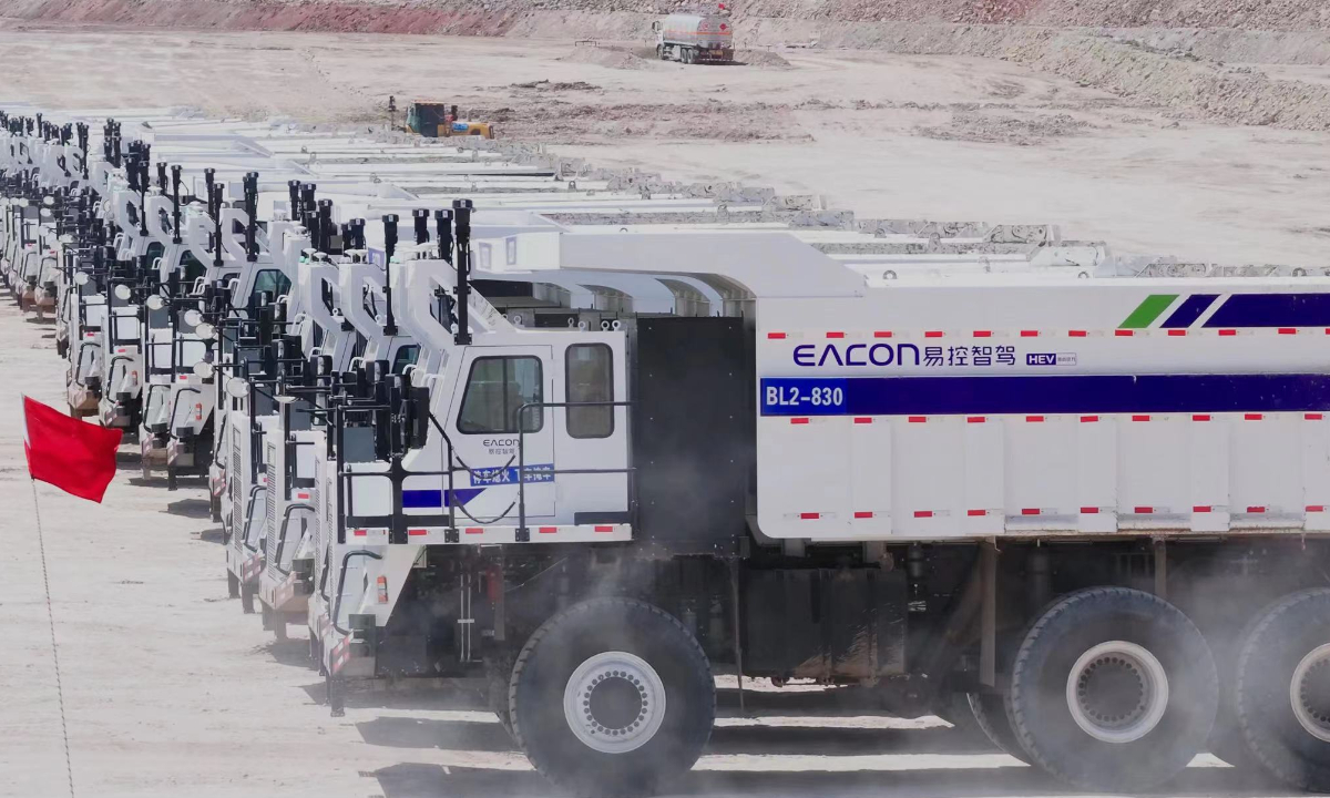 Picture shows an unmanned vehicle fleet of the open pit coal mine of Tianchi Energy in Jimsar, Xinjiang. Photo: Courtesy of EACON   