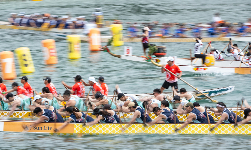 Competitors participate in the annual dragon boat race in Hong Kong on June 10, 2024. Photo: VCG 