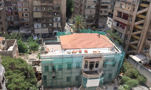 Aerial view of the Al Makassed Villa during rehabilitation works in Lebanon Photo: Courtesy of ALIPH and NMC 